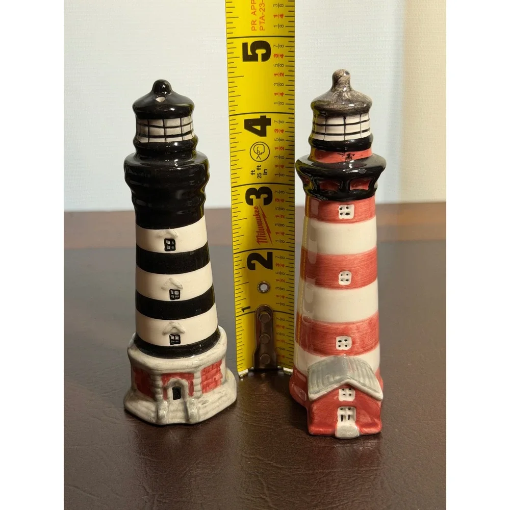 Vintage Lighthouse Salt and Pepper Shakers Ceramic Nautical Beach Decor Set